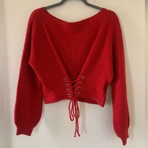 LF Stores SEEK the label red lace up cropped sweater